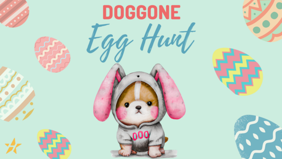 Doggone Egg Hunt with dog dressed in bunny ears