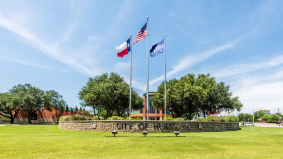 Flags flying in front of Hurst City Hall