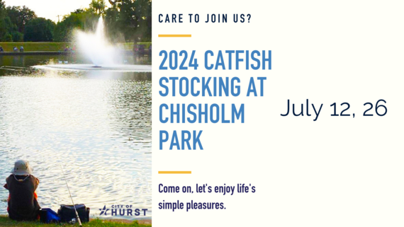 Catfish stocking in Chisholm Park graphic including July dates