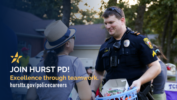 Image of police officer helping at national night out with text "join our team"