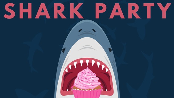 graphic image of shark eating a cupcake