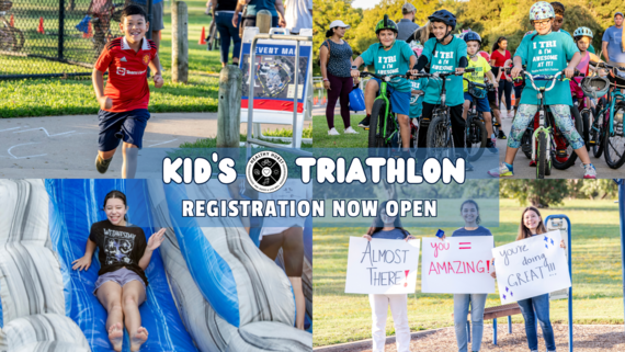 Kid's Triathlon Graphic with kids participating in events