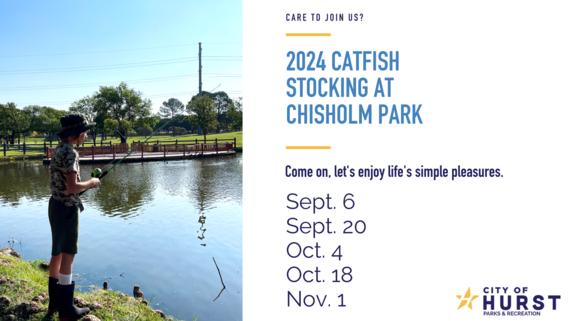 Catfish Stocking at Chisholm Park, 9/6, 9/20, 10/4, 10/18, 11/1