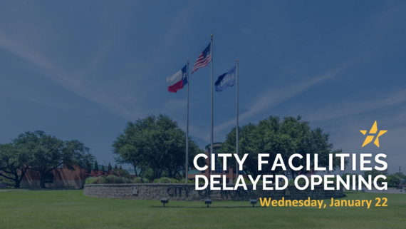 Delayed Opening graphic with City Flags flying