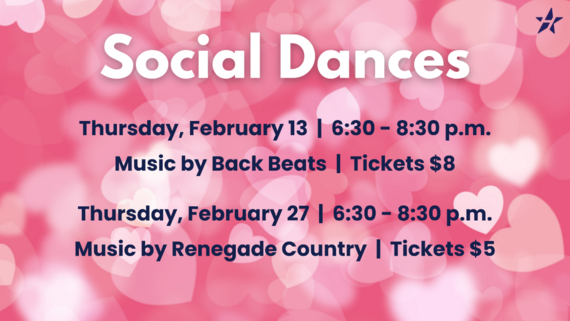 Hurst Senior Activities Center February Social Dances pink graphic