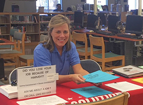 Amy Rich, ready to help hurricane victims at the Port Lavaca Disaster Recovery Center in the Calhoun County Library.