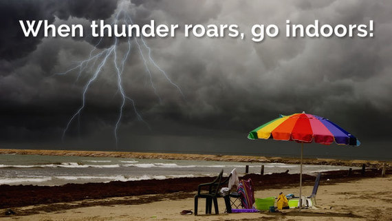 lightning overhead on beach