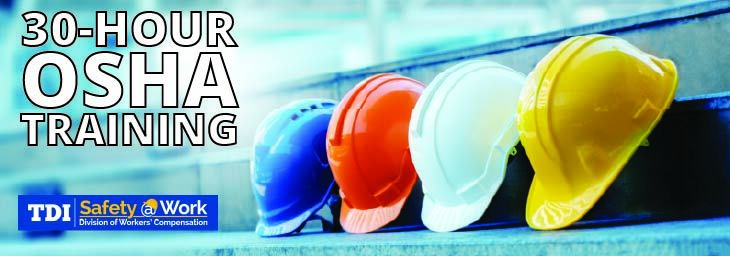Four hard hats are beside the words, "30-Hour OSHA Training"