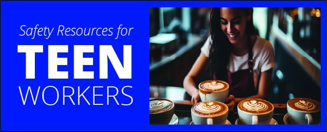 A young female barista places coffee on a counter.