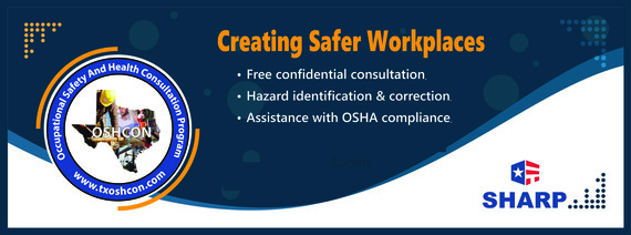 A banner labeled "Creating Safer Workplaces," which promotes the OSHCON and SHARP programs.