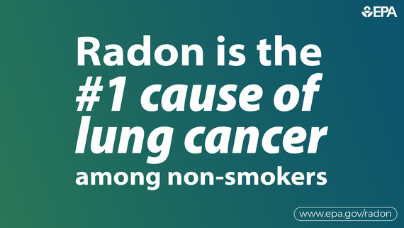 A green background with white letters with the words, "Radon is the #1 cause of lung cancer among non-smokers."