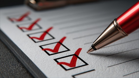 A clipboard with checkboxes being checked.