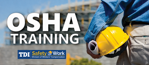 Man holds a hard hat beside the words, "OSHA TRAINING."