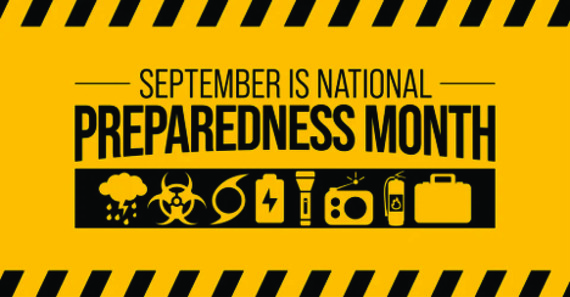 Black letters on a yellow background that read, "September is National Preparedness Month."
