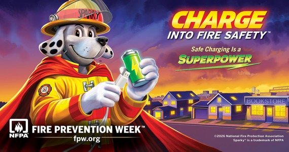 Fire Preventiion Week dog holding a lithium battery