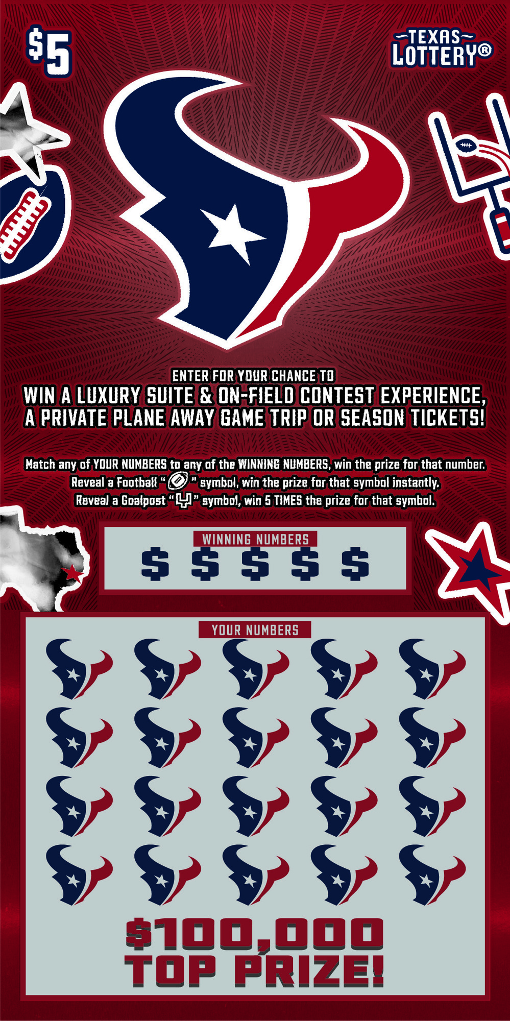 TEXAS LOTTERY AND HOUSTON TEXANS TEAM UP FOR 15TH YEAR ON NEW SCRATCH TICKET  GAME & SECOND-CHANCE DRAWINGS