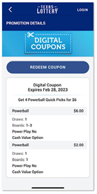 Powerball digital coupon screen 2