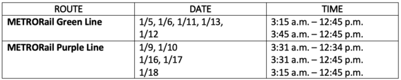 Second METRORail Operator Schedule