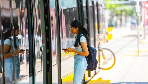 Student Boards METRORail Train
