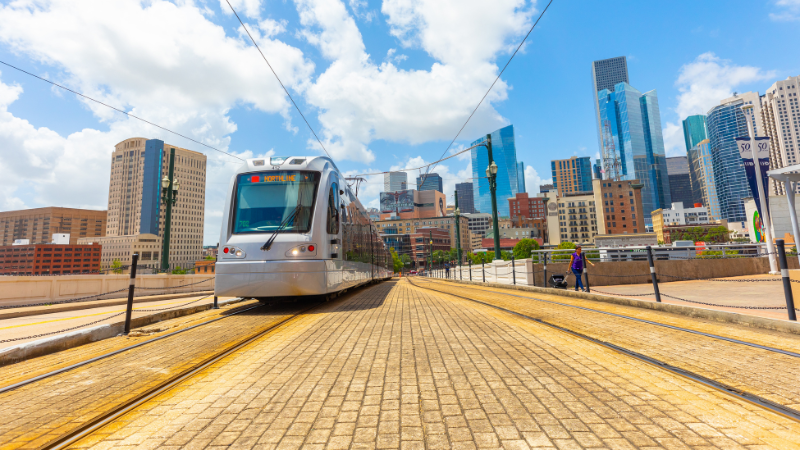 Red Line Train In front of Downtown