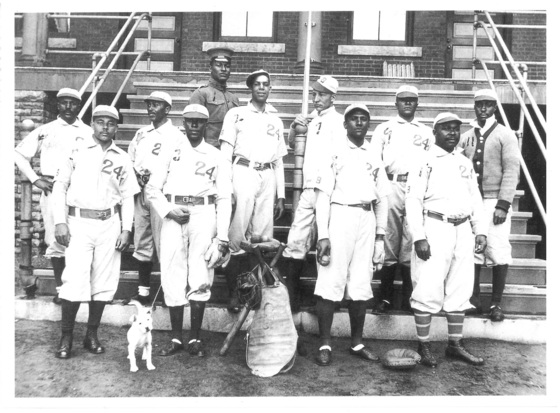 24th Infantry Baseball Team with mascot