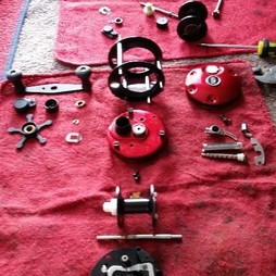 Reel components layed out for cleaning