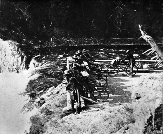 Iron Riders at waterfall in Yellowstone