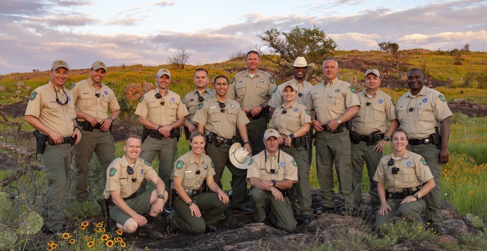 Diverse group of park police officers at Inks Lake