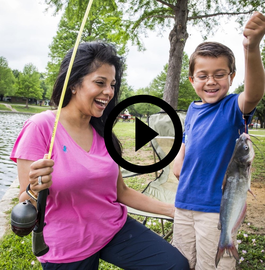 mom and son fishing and happy, video link