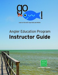 Picture of the new Angler Ed. Instructor guide with a pier going into the ocean on the cover.