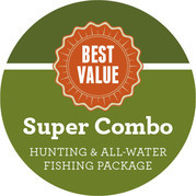 Image of a green circle with text inside that reads - Best Value, Super Combo hunting & all-water fishing package