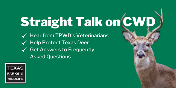 Text reads: Straight Talk on CWD. Image on the right side of a deer.