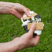 Image of a person breaking apart a s'more