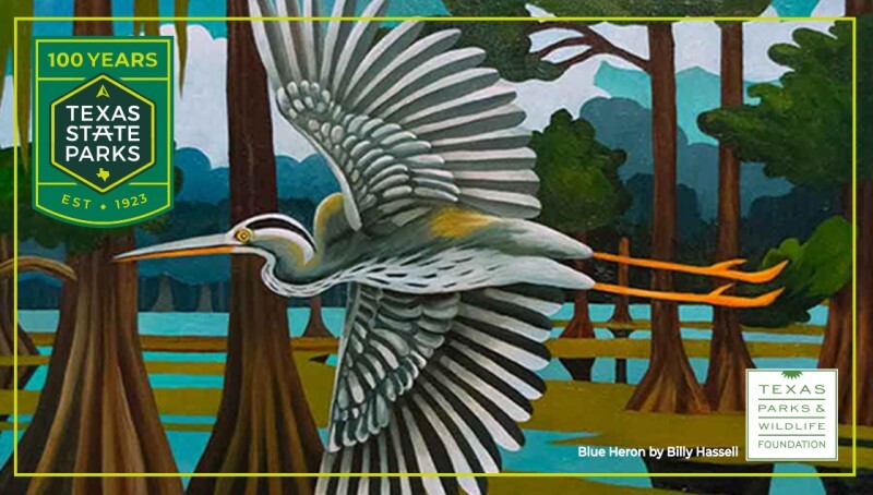 State park art image of a heron flying, with link