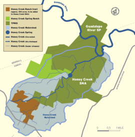 Map of Honey Creek SNA, watershed and area around it