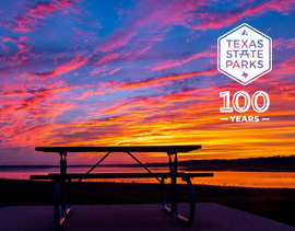 Picnic table in sunset at Lake Somerville, with link