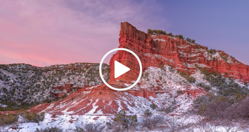 Caprock Canyons in the snow at sunrise, video link