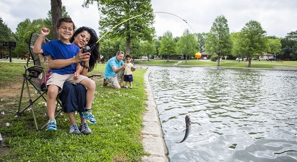 A family fishing together.