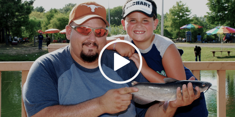 Dad and son with medium-sized catfish, video link
