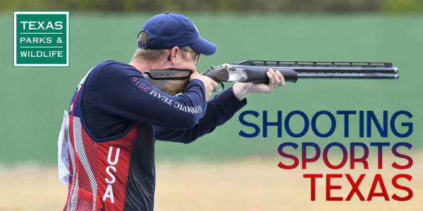 Shooting Sports Texas. Image of a U.S. Olympic shooter aiming a shotgun.