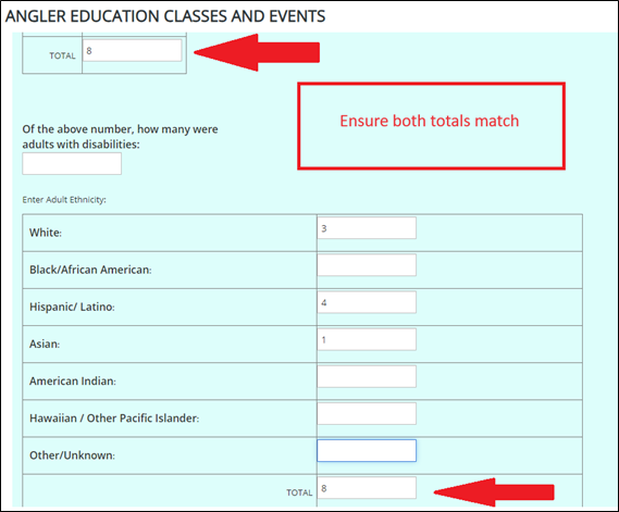 Picture of online report with both totals matching