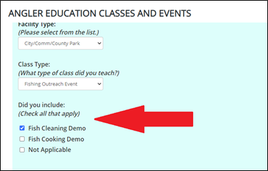 Picture of online report with fish cleaning demo checked. 