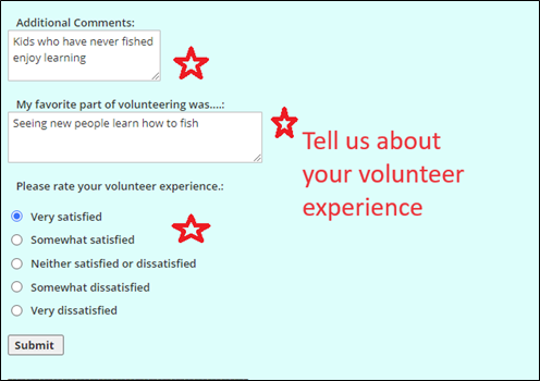 Picture of online report with volunteer experience satisfaction completed. 