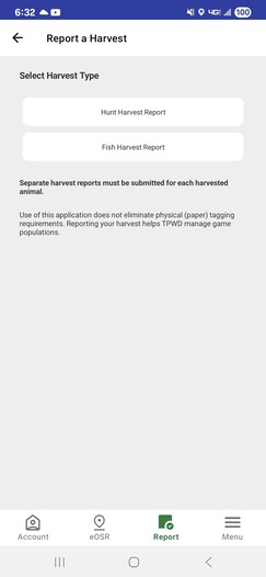 Screenshot of hunting license app