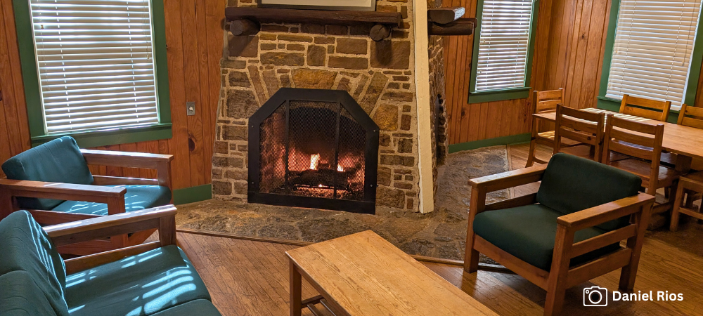 Caddo Lake SP fireplaces in Cabin #9, link