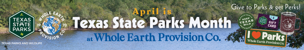 April is state parks month at Whole Earth, link 
