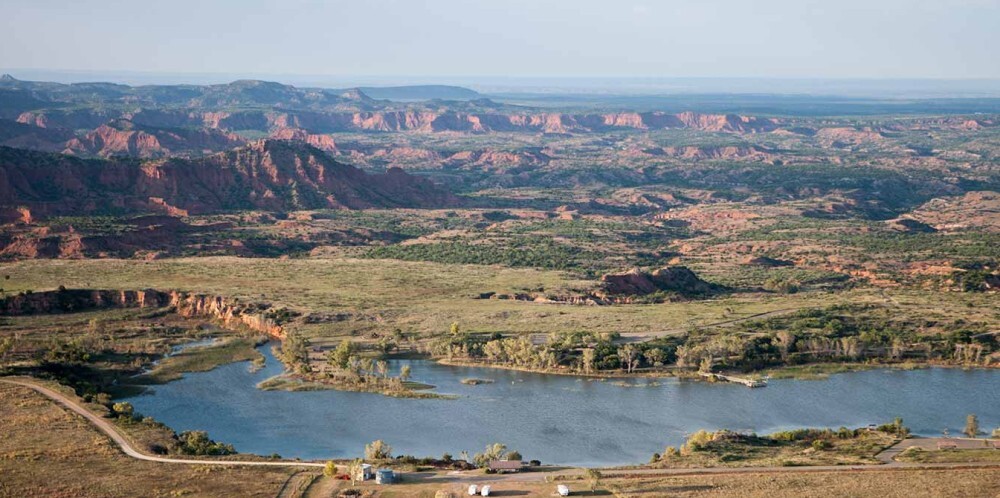 Caprock Canyons vista with Lake Theo, link