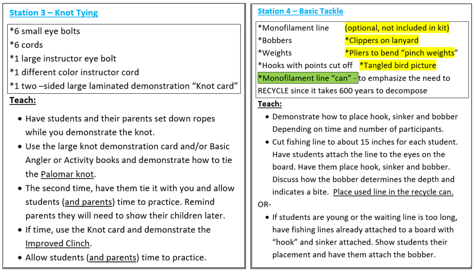 Station orientation sheets for 3 and 4