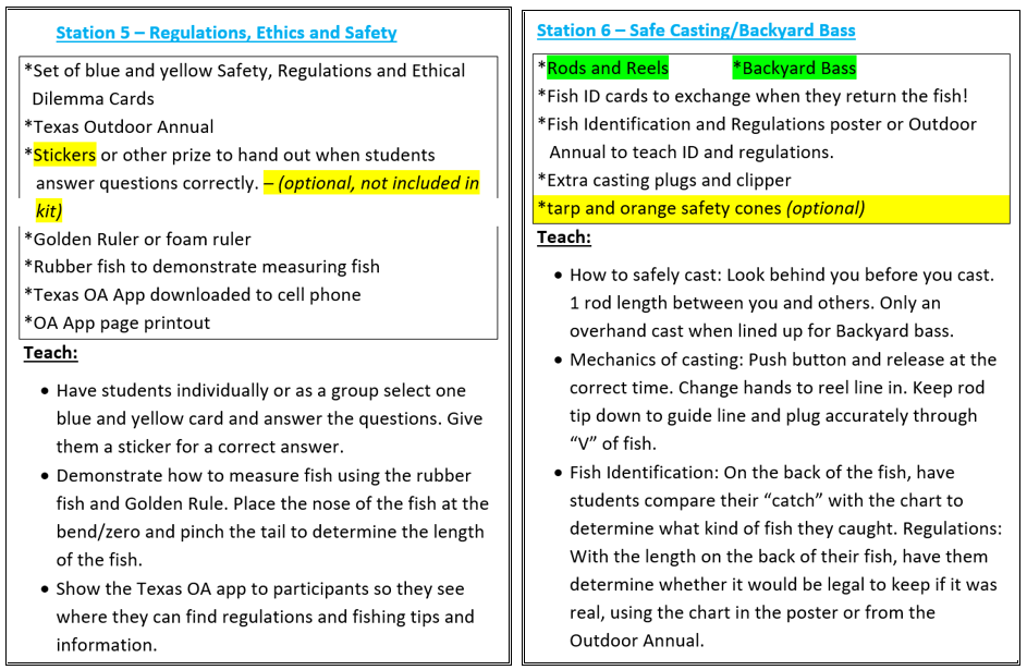 Station orientation sheets for 5 and 6