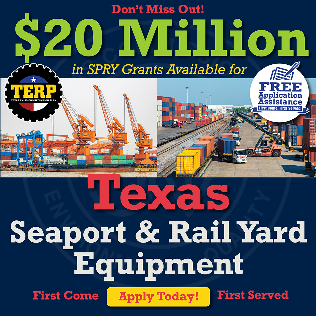 Don't Miss out! $20 Million in SPRY Grants Available for Texas Seaport & Rail Yard Equipment. First Come, First Served. Apply today!